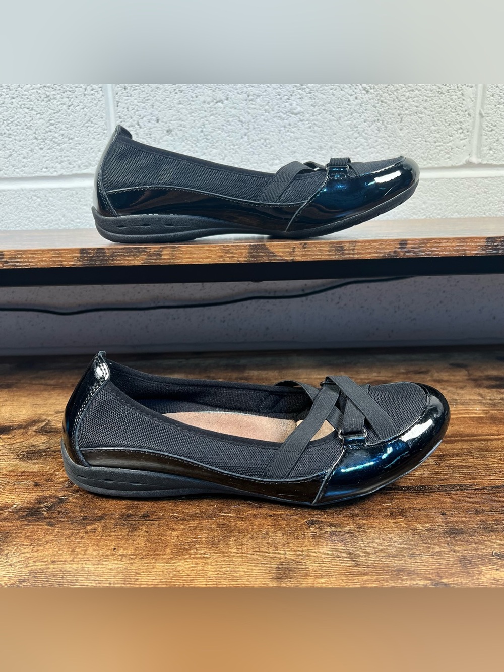 Earth Spirit Shoes Slip On Ballet Loafer Black Leather Textile Upper Women's 10